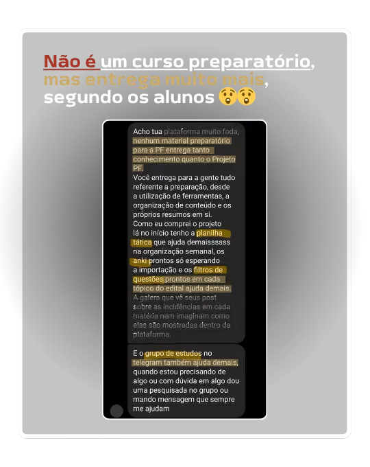 Depoimento comparando com curso preparatório