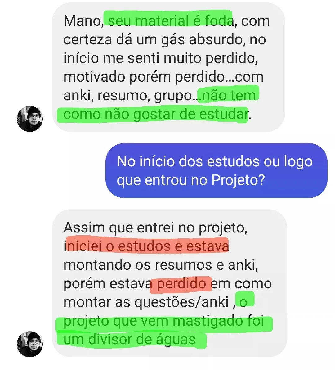 Mensagem de aluno no Instagram