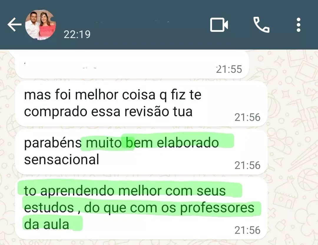Mensagem de aluno no WhatsApp